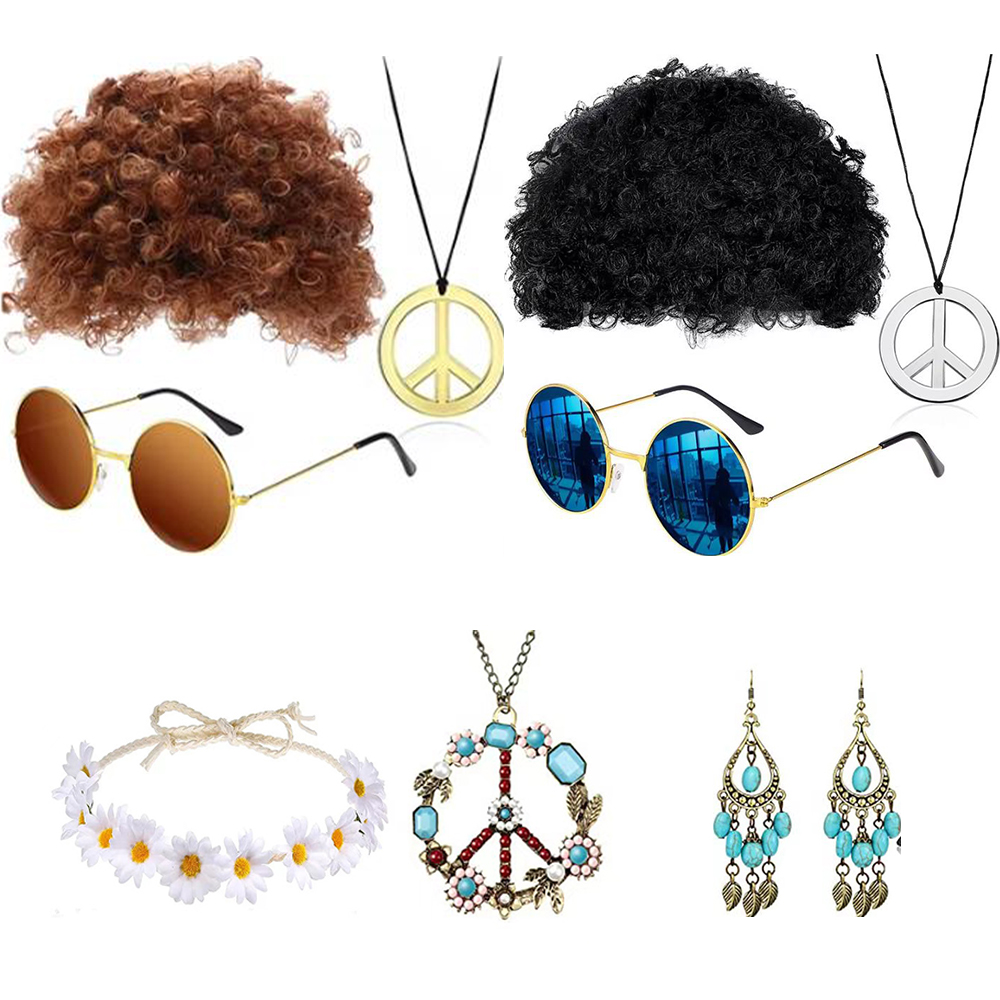 Women'S Accessories In The 60S - Set Aksesori Hippie 60-an Wig Kacamata