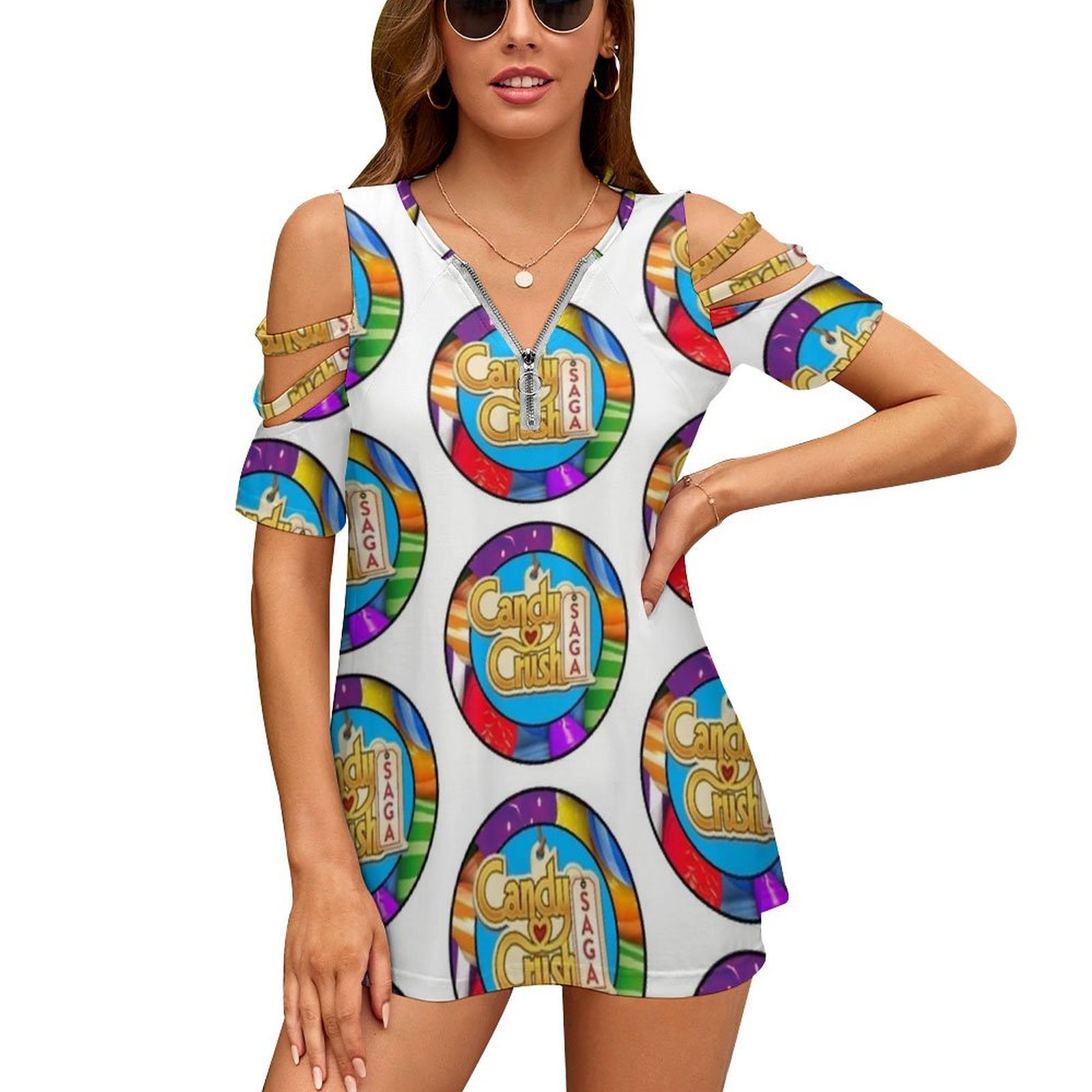 Candy Wars T-Shirt ritsleting  - Women Accessories App ulasan dan harga